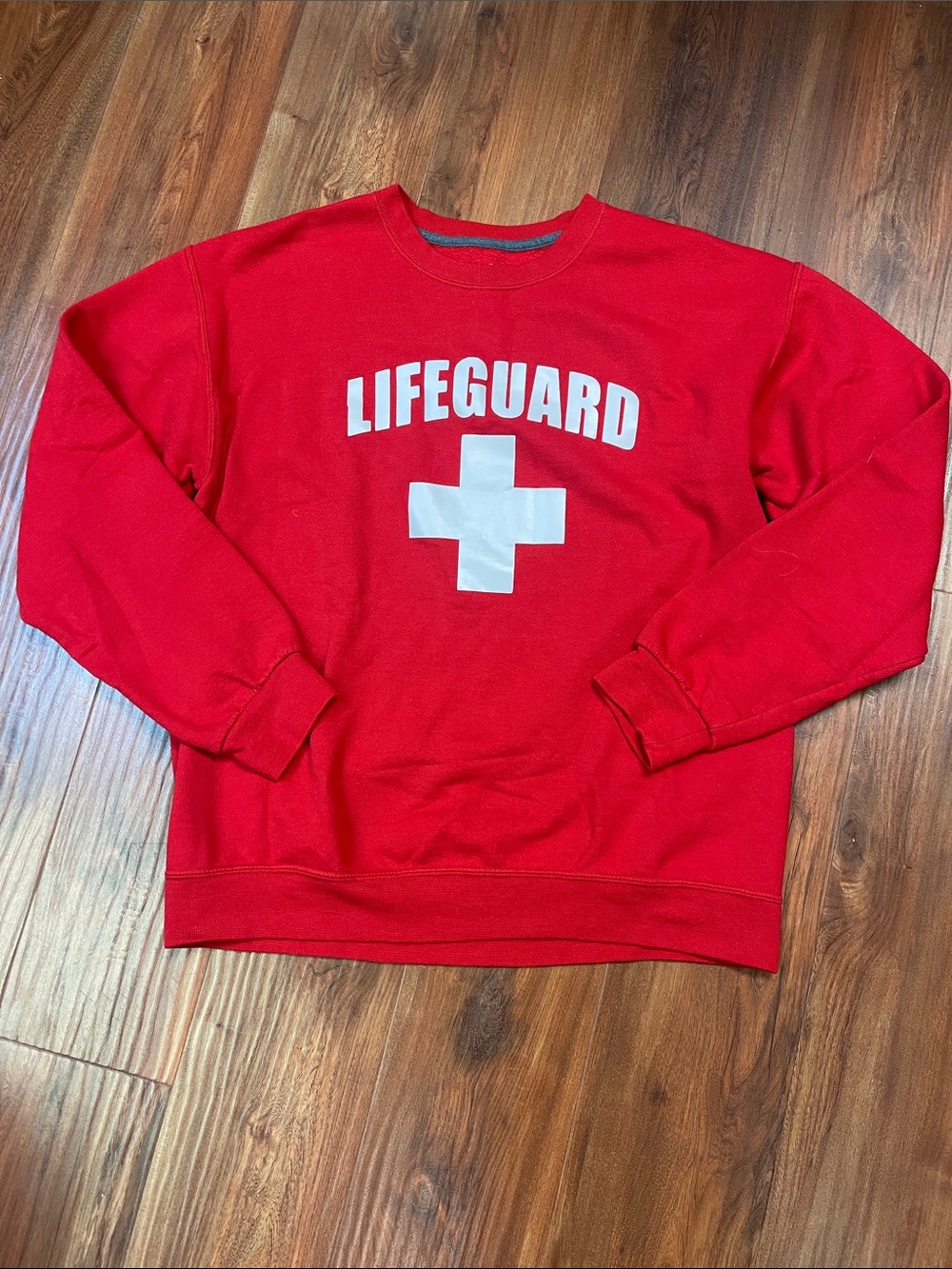 Athletic Works Red Crewneck Sweatshirt with White Lifeguard Graphic